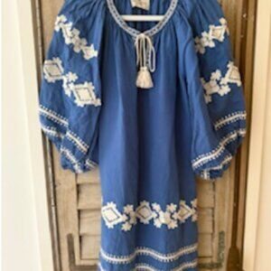 BENARAS BY CITRUS EMBROIDERED LINEN DRESS WITH BELT SIZE: MEDIUM